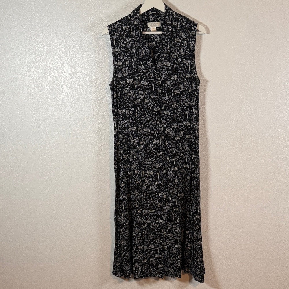 Vintage Christopher & Banks Black & White Paris Novelty Print Button Down Dress